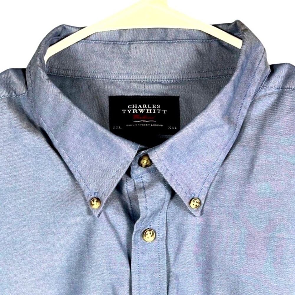 Charles Tyrwhitt Mens XXL Blue Oxford Non Iron Classic Fit Button Down Shirt